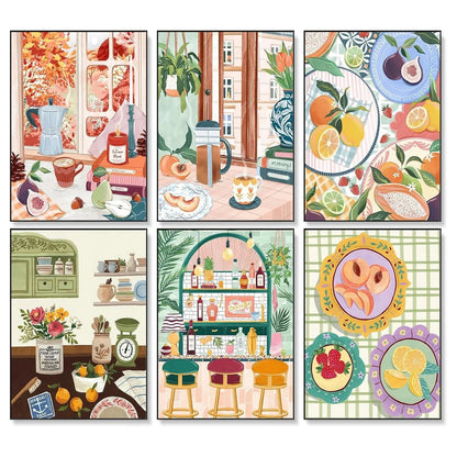 6Pcs Beginners Oil Painting Set Paint by Numbers Kit with Canvas and Brush Accessories Painting Kit for Home Office Wall Decor