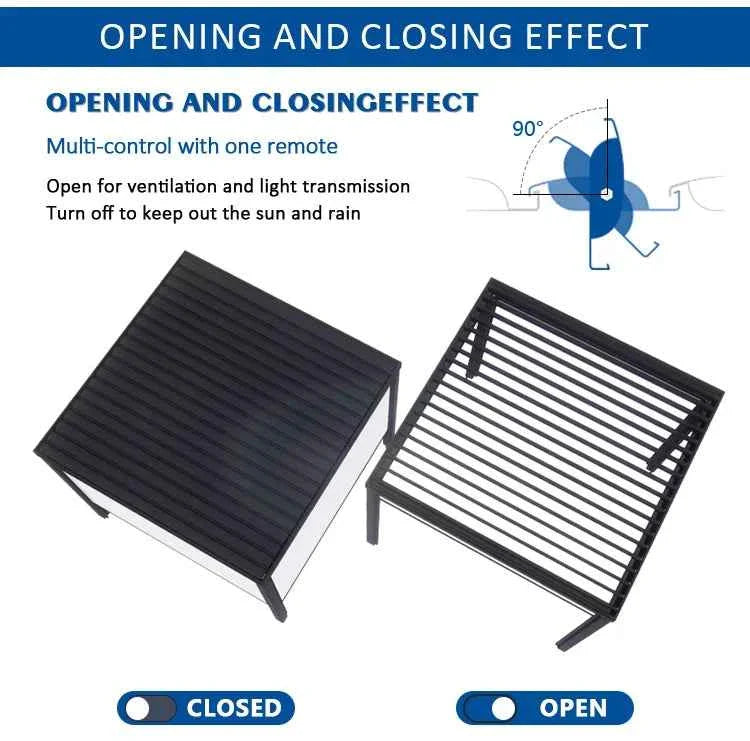 Motorized Aluminum Bioclimatic Pergola - Waterproof Electric Shutter Garden Gazebo