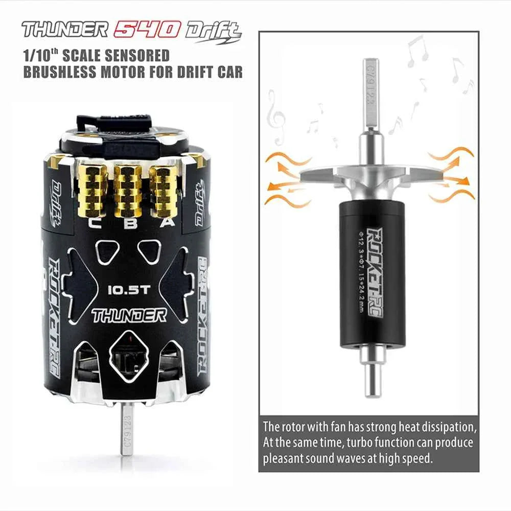 Rocket-RC Thunder 540 Sensored Brushless Motor 10.5T 13.5T 2-3S 3.175 mm Shaft for 1/10 RC Racing Drift Car Parts Surpass Hobby