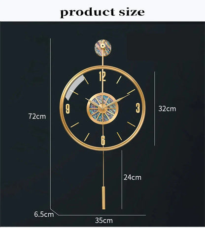 Modern Luxury Large Wall Clock With Pendulum Minimalist Decorative Art Silent Clock Nordic Living Room Bedroom Office Wall Clock