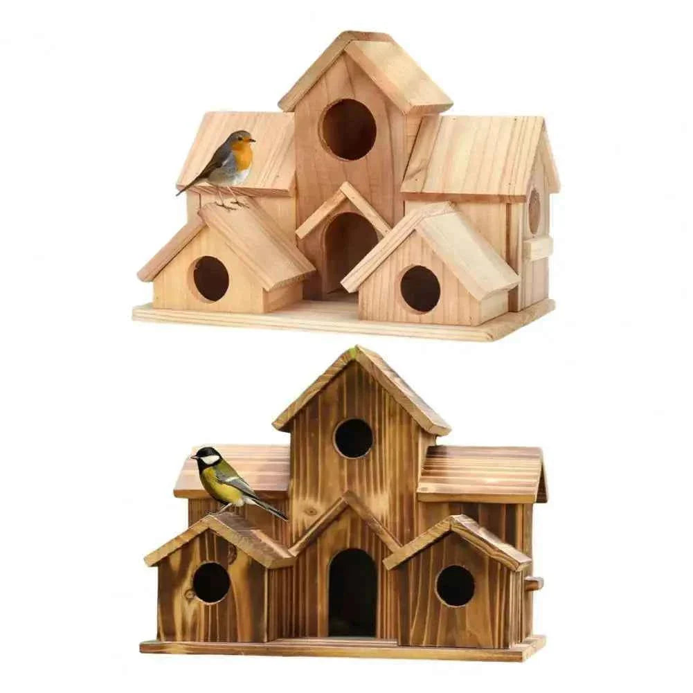 20*15cm Bird Houses For Outside Wooden Hummingbird Nest Bird Feeder Outdoor Birdhouse With 6 Rooms For Garden Courtyard Decor