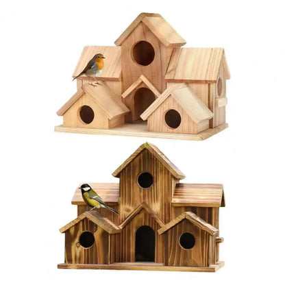 20*15cm Bird Houses For Outside Wooden Hummingbird Nest Bird Feeder Outdoor Birdhouse With 6 Rooms For Garden Courtyard Decor