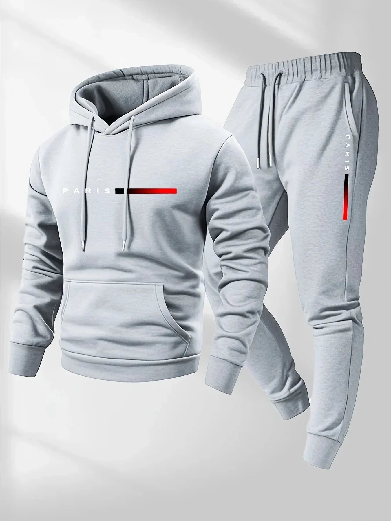 Paris Letter Printed Sweatshirt Set Men's Wool Hooded Sweatshirt Pants Set Spring and Autumn Winter Warm Casual Sportswear Set