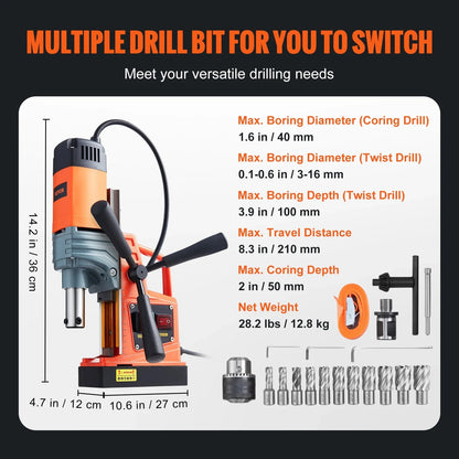 SucceBuy 1300W 1400W 2" Electric Drilling Machine Magnetic Drill Press Boring Diameter Power Drill 810 PRM Drill