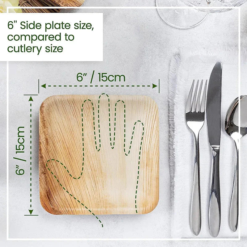 25PCS 6in/8in/10in Disposable Palm Leaf Plate Square Dessert Plates Eco-friendly Bamboo Like Plates Wedding Party Birthday
