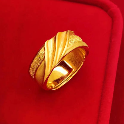 Luxury 24K 9999 Pure Gold real gold Star Sea Male Ring Wave Pattern Opening Adjustable Ring
