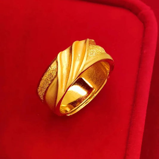 Luxury 24K 9999 Pure Gold real gold Star Sea Male Ring Wave Pattern Opening Adjustable Ring