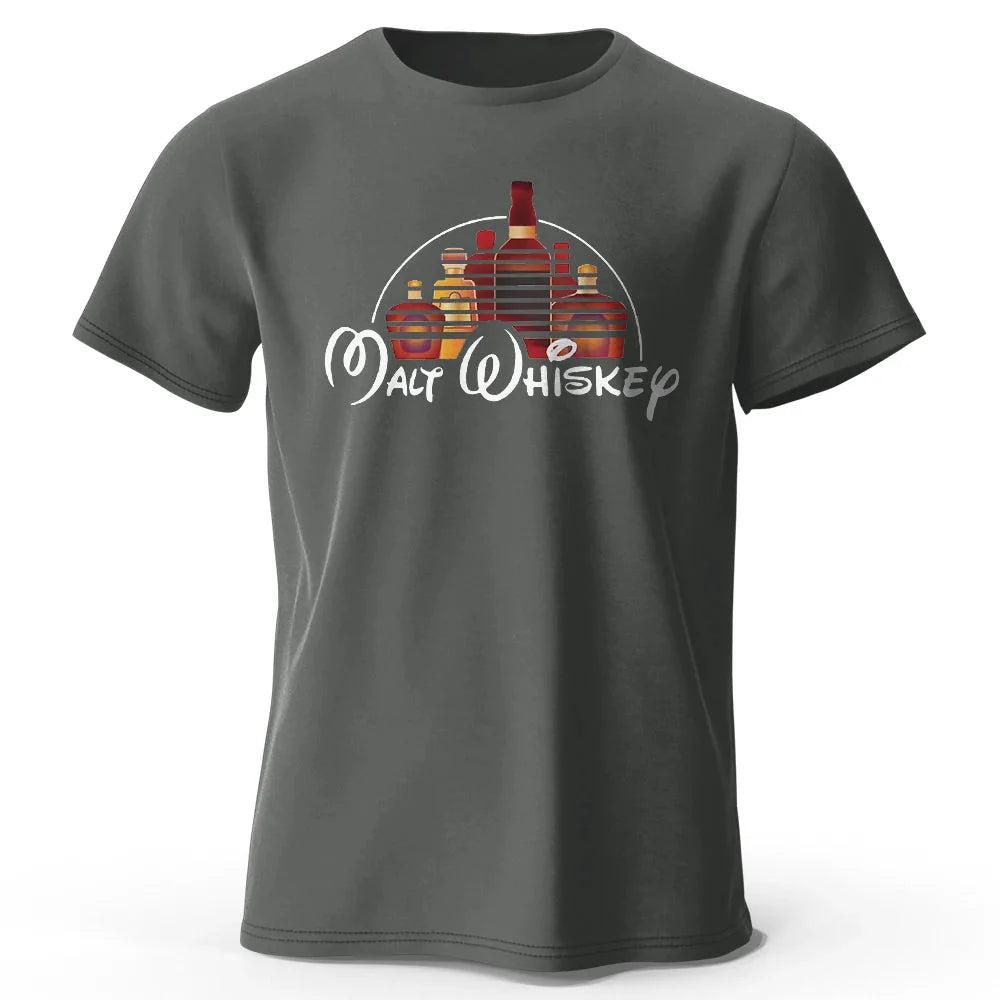 Men's Malt Whiskey Printed T-Shirt 100% Cotton Oversized Funny Graphic Tees for Men Women Summer Tops