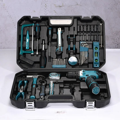 160/136/115/63 PC Lithium Drill Household Multifunctional Hardware Tool Manual Daily Electrician Woodworking Maintenance Toolbox
