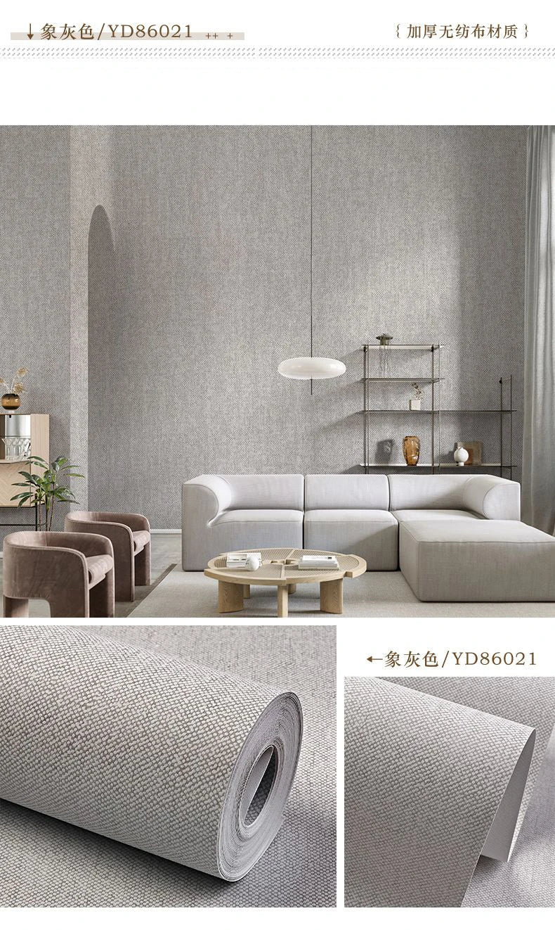 Modern Nordic Linen Textured Wallpaper – Eco-Friendly Non-Woven Solid Color Wall Covering