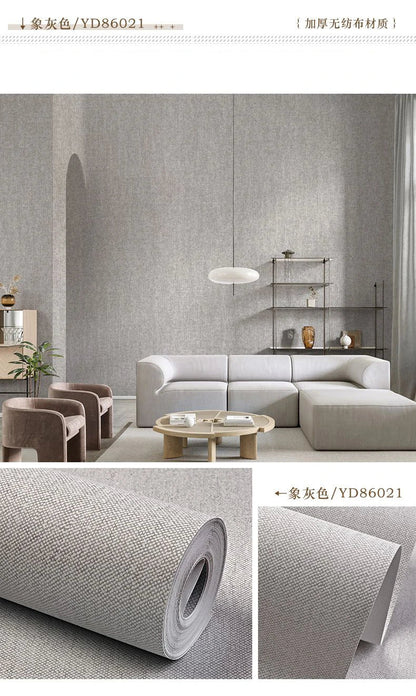 Modern Nordic Linen Textured Wallpaper – Eco-Friendly Non-Woven Solid Color Wall Covering