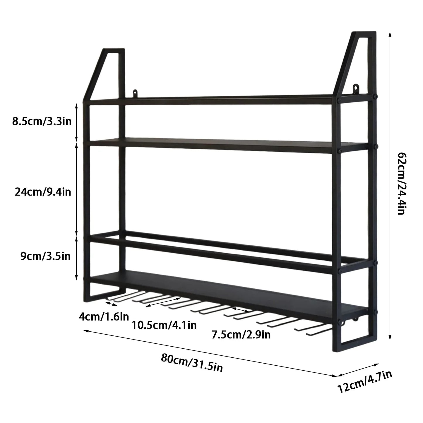 Wall Mounted Iron Wine Rack Bottle Champagne Glass Holder Shelves Bar Home Party Light and Strong Durable Unique Design Decor
