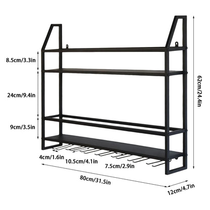 Wall Mounted Iron Wine Rack Bottle Champagne Glass Holder Shelves Bar Home Party Light and Strong Durable Unique Design Decor