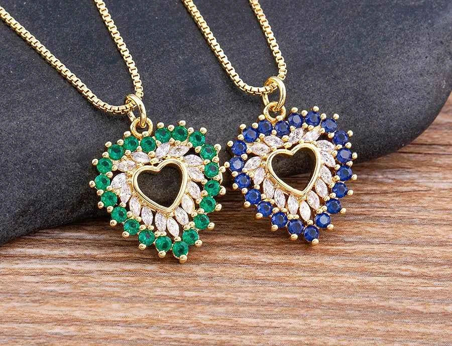 Nidin New Arrival Romantic Heart Shape Sparkling Zircon Pendant Necklace 3 Colors For Women Female Fine Jewelry Gifts Wholesale
