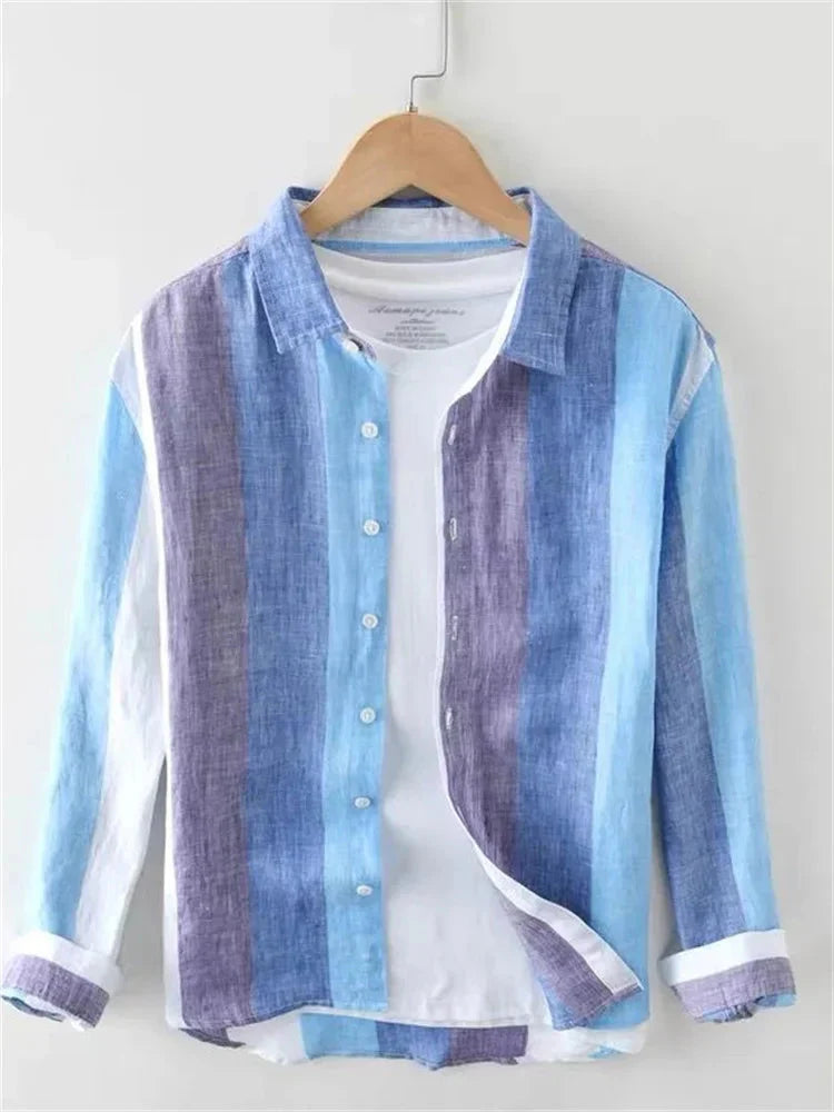 Striped shirt men's 2025 Man Plaid Shirts Cotton Chemise Male Blouses Casual Long Sleeve Formal Business Shirt Men's Clothing