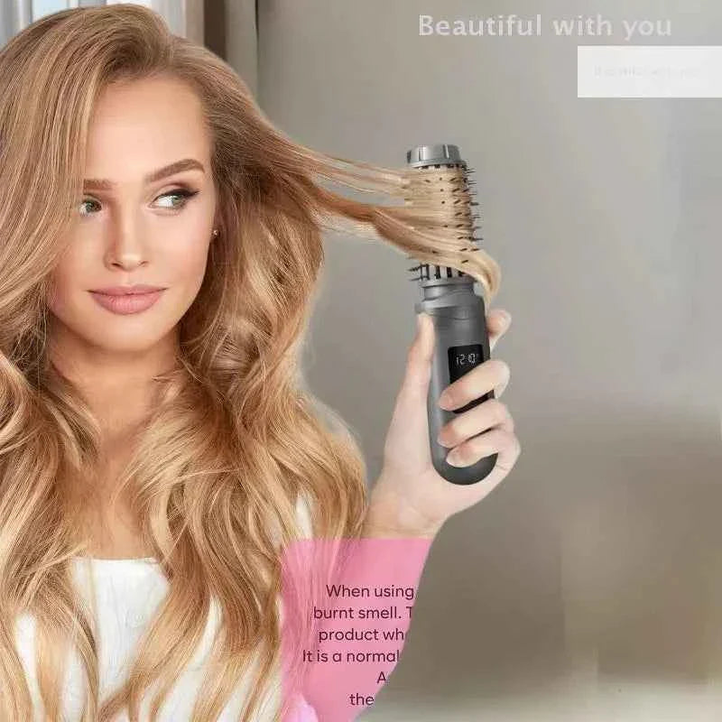 NewCordless Hair Curling Iron Brush USB Rechargeable Travel Heated Round Brush 2-in-1 Electric Hair Curling Wand Styling Tools