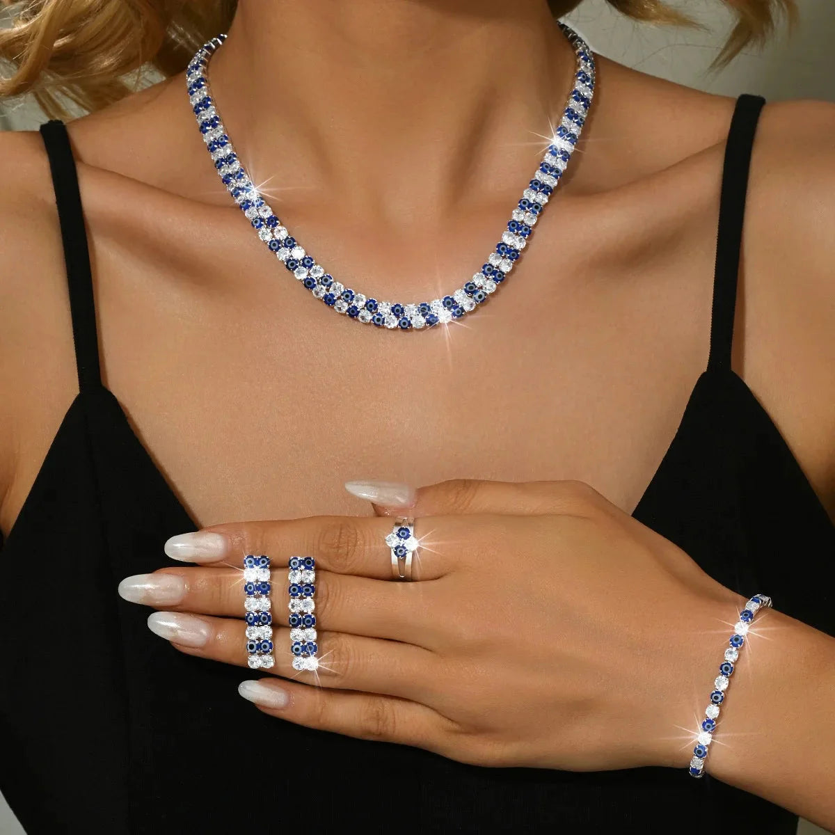 European Bridal Wedding Jewelry High Quality Earrings, Necklace, Bracelet Set, Evening Dress, Hundred Matching Accessories