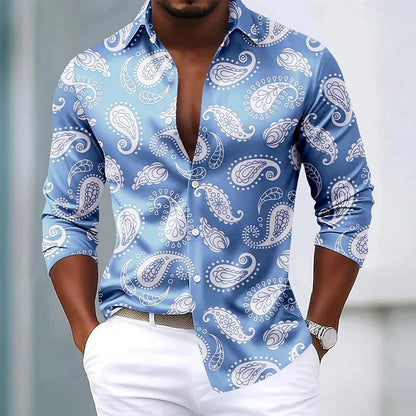 Men's Paisley Floral Print Shirt Fashionable Retro Casual Comfortable Soft Top for Social Party Holiday Clothing