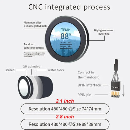 2.1 2.8 Inch IPS Secondary Screen 480x480 USB Water-Cooled Round LCD CPU GPU RAM HDD Monitoring NO AIDA64 MINI PC Gamer Display