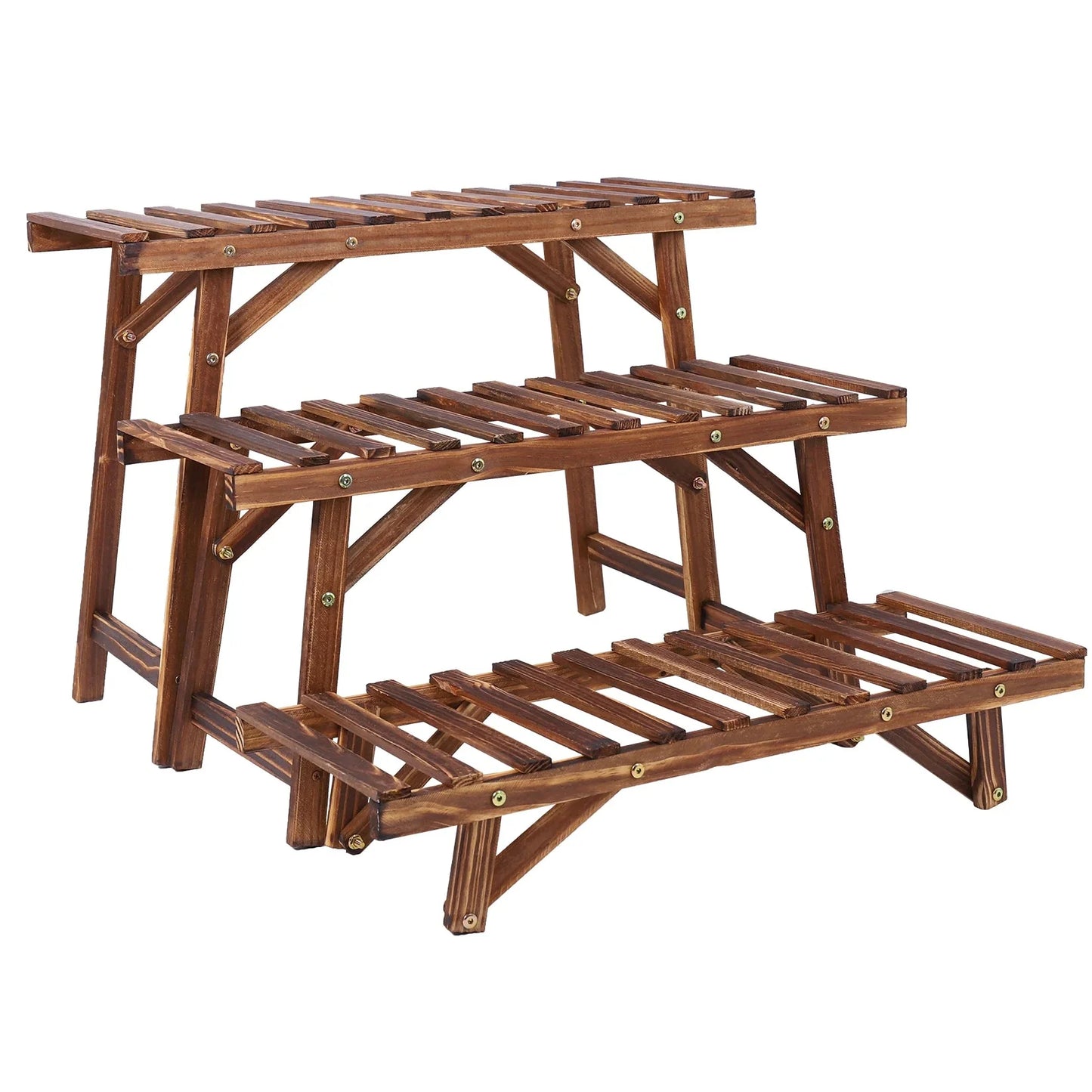 3 Tier Wood Ladder Shelf Corner Plant Stand Indoor Outdoor Flower Pot Rack