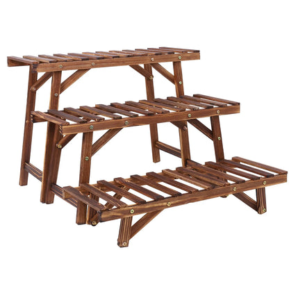 3 Tier Wood Ladder Shelf Corner Plant Stand Indoor Outdoor Flower Pot Rack