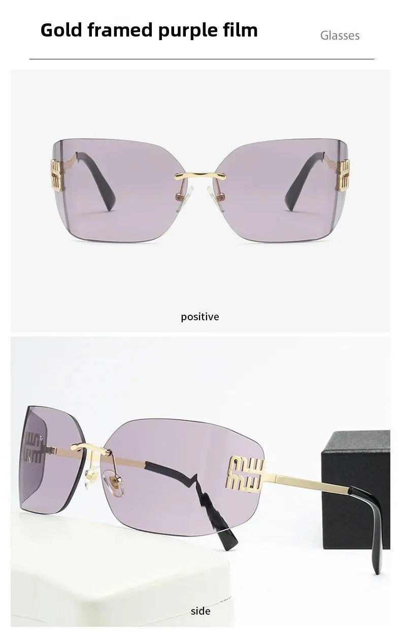 Curved One-Piece Sunglasses, Frameless Square Cut-Edge Design, UV400 Protection, Women's High-End Street Style