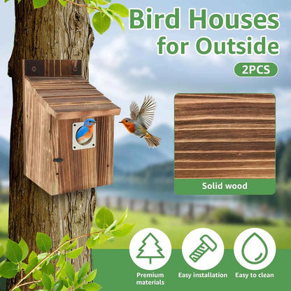 2Pcs Wooden Bird House Outdoor Weatherproof Parrot Bird Nest Breeding Sleeping Box Birdhouse Garden Patio Decorative