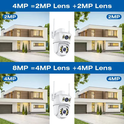 8MP 4K Dual Lens Wifi Camera Ai Auto Tracking Waterproof Security CCTV Video Surveillance Camera Police Light Alarm IP Camera
