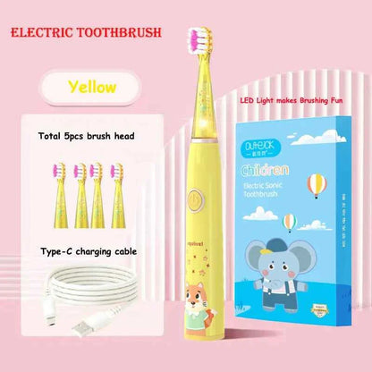 Kids Sonic Electric Toothbrush Child Cartoon with Colorful LED Light IPX7 Waterproof 2 mins Smart Timer Rechargeable Toothbrush