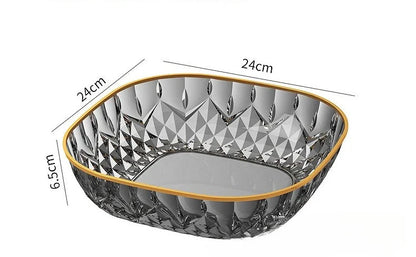 New Household Fruit Bowl Salad Dessert Biscuit Plate Plastic Square Transparent Tray Golden Edge Snack Plates Tableware