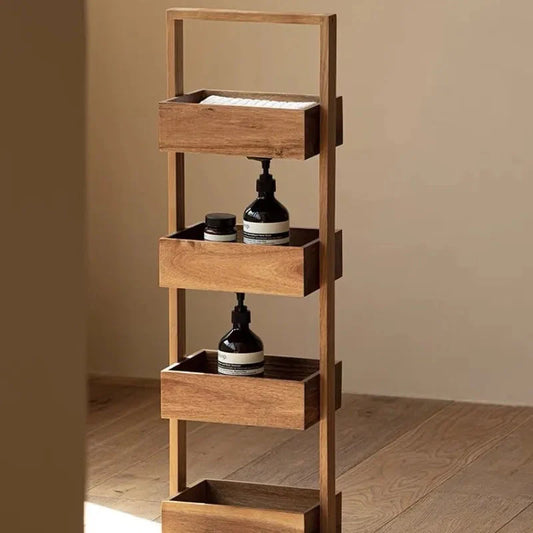 Solid Wood Multilayer Storage Shelf Living Room Floor Type Vegetable Snack Storage Shelf Large Capacity Simple Modern Home Decor