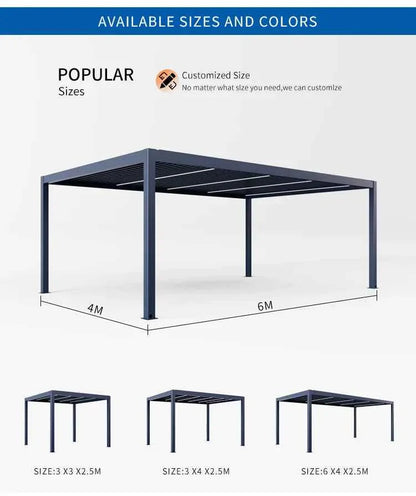 Bioclimatic Motorized Aluminum Pergola - Adjustable Louvered Roof Garden Gazebo