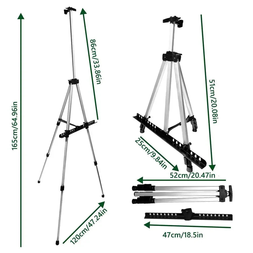 Adjustable Sketching Easel Black Silver Aluminum Alloy Sketch Drawing Easel Triangle Tool Shelf Travel Easel Art Supplies