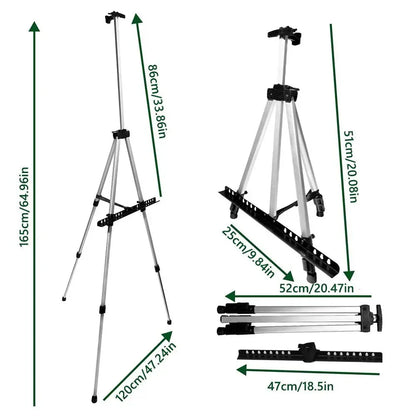 Adjustable Sketching Easel Black Silver Aluminum Alloy Sketch Drawing Easel Triangle Tool Shelf Travel Easel Art Supplies