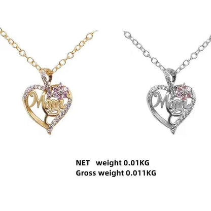 Gold-Plated Mom Heart Necklace with Cubic Zirconia - Dainty Valentine's Day Gift for Women Fashion Jewelry