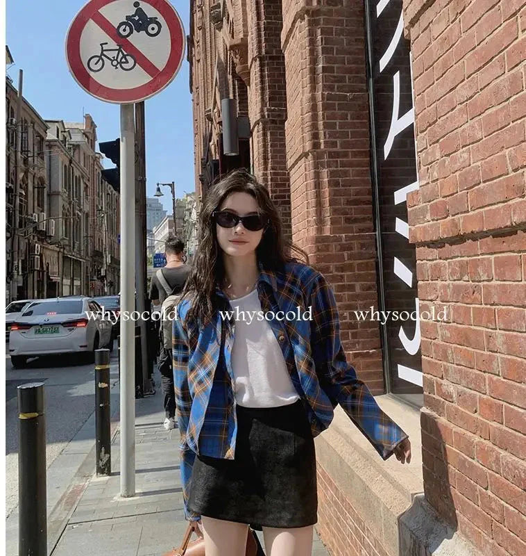 Checkered shirt women's 2024 spring new design sense niche French chic long sleeved shirt  retro top  womens tops