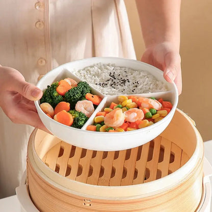 3 Compartments Grid-shaped Dinner Plate White Ceramic Divided Food Tray Durable Large Capacity Steamed Plate Breakfast Dish