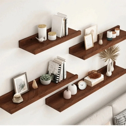 Space Saving Wooden Floating Shelf Minimalist Style Decorative Display Stand Rustic Bookshelf Organizer Living Room