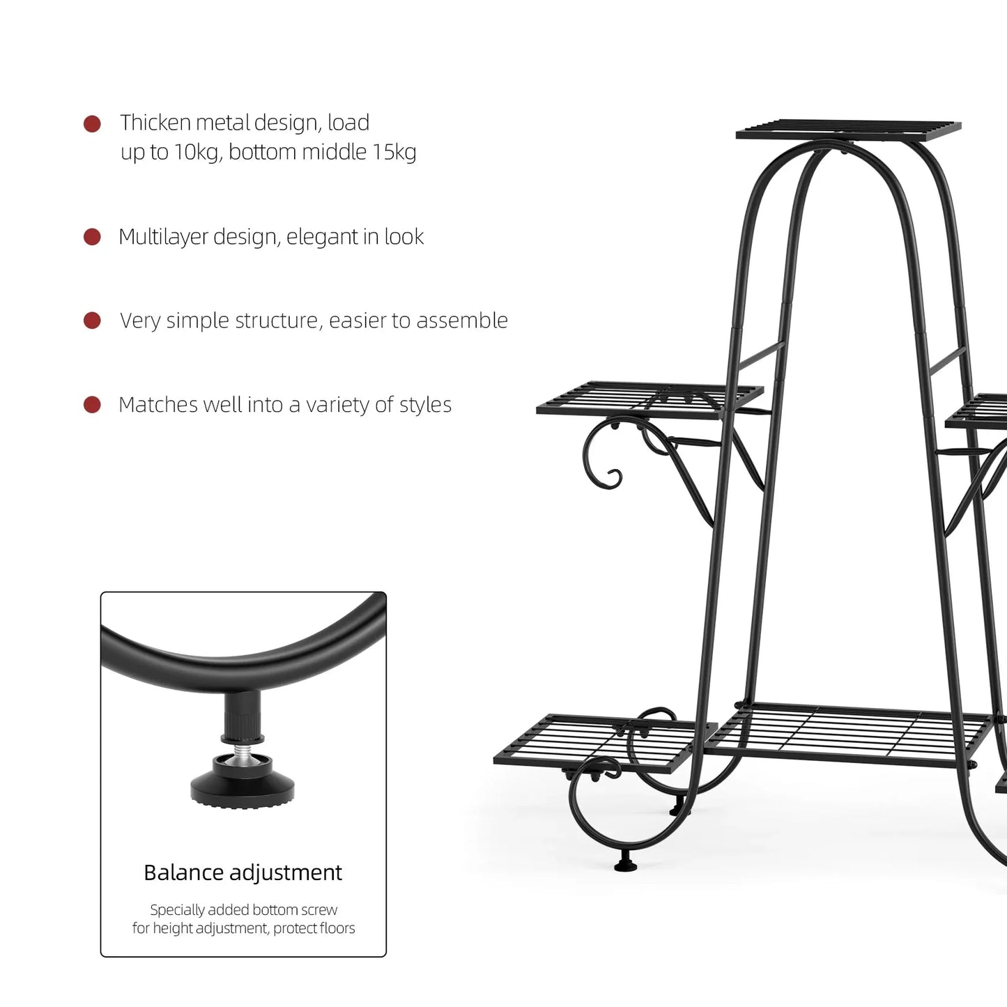 6 Tiers Metal Plant Stand Indoor Outdoor Flower Display Rack Holder