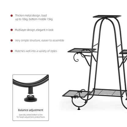 6 Tiers Metal Plant Stand Indoor Outdoor Flower Display Rack Holder