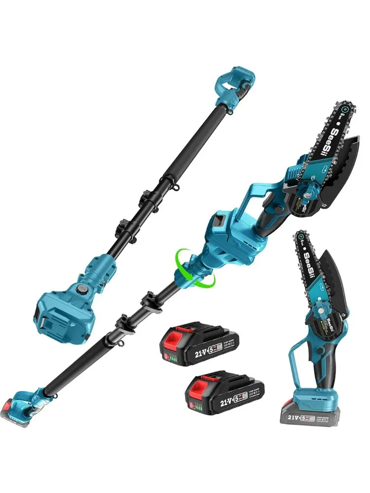 Seesii 6'' Brushless Electric Chainsaw 2 IN 1 Tree Trimming Branch Pruner Cutting Power Tools