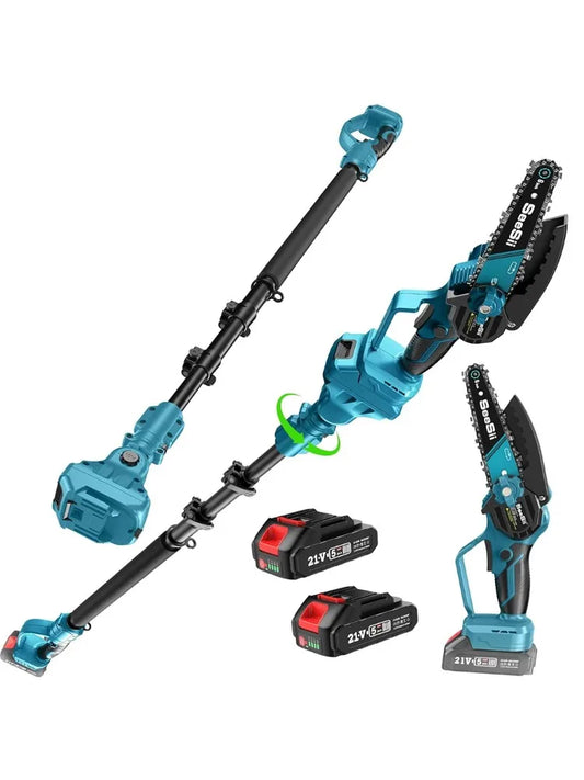 Seesii 6'' Brushless Electric Chainsaw 2 IN 1 Tree Trimming Branch Pruner Cutting Power Tools