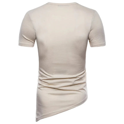 New2026 Men's Summer Short Sleeve T-shirts Trend Irregular Design Lace Up Solid Slim Tees Fashion Gothic Style Casual Shirts Men
