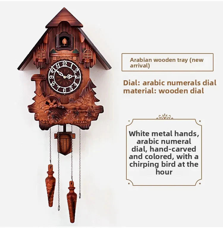 Wooden Handcrafted Cuckoo Clock for Wall with Cuccu Chimes and Swing Pendulum for Home Nordic  Decor Solid Wood Cuccu Watch