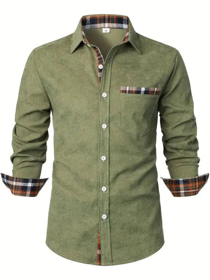 Men's shirt checkered striped geometric lapel street print long sleeved clothing fashionable streetwear designer casual