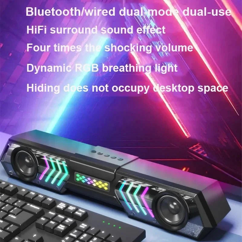 Desktop Wired Bluetooth Soundbar Computer Speaker HIFI Stereo Soundbox with Dynamic RGB Light Effect Double Bass Diaphragm
