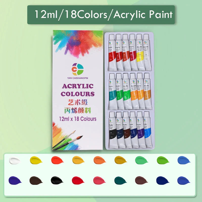 12/18/24/36 Colors Acrylic Paint Set Art Supplies акриловые краски 야광도료 for Artist On Metal Plastic Ceramic Leather Wood Glass