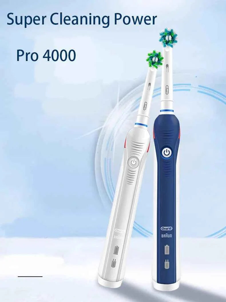 Oral B Electric Toothbrush Pro 4000 Sonic Clean Rechargeable Tooth Brush 4 Cleaning Modes Pressure Sensor Light Wateproof