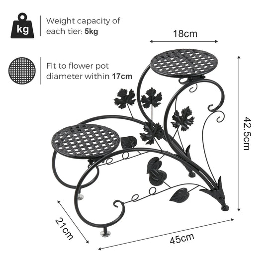 2 PCS Metal Plant Stand Heart-shape Flower Pot Display Holder Garden Support