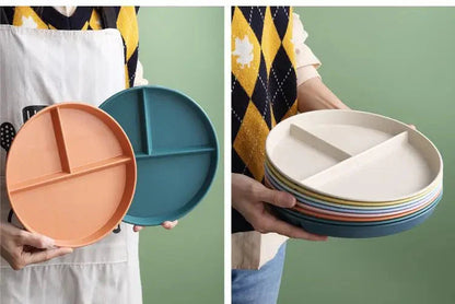 23cm Sub-grid Plate Fat-reducing Sub-plate Children's Tableware Three-grid Rice Plate Separated Dessert Breakfast Plate Kitchen